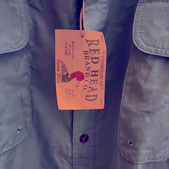 Red Head Blue Casual Button Down Shirt Lightweight - Picture 2 of 5